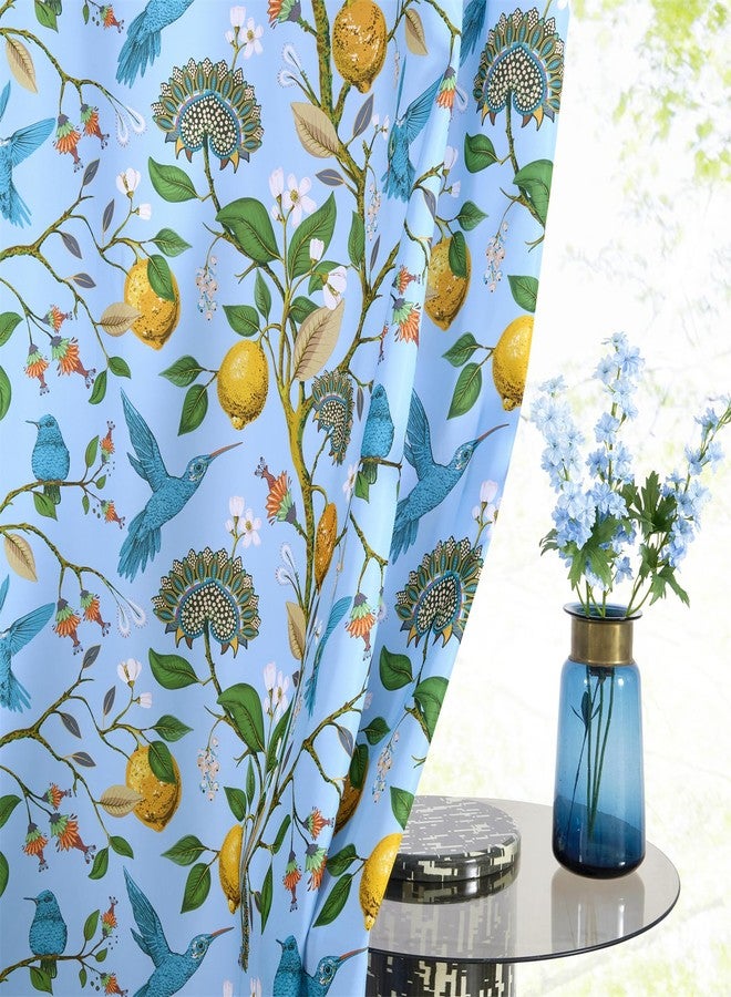 RoomTalks Boho Lemon Curtains for Bedroom Living Room 63 Inches Length 2 Panels Semi Blackout, Summer Coastal Vintage Hummingbirds Botanical Floral Curtain Panels Cute Turquoise Blue Window Drapes - Image 2
